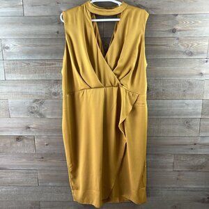 Asos Womens Dress Floating Neck Sleeveless Midi Drape Front Gold Yellow Size 24